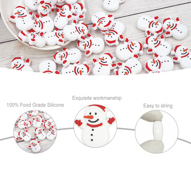 Chenkai 50 sztuk Baby Snowman - silikonowe kulki ząbkowe, boże narodzenie, smoczek DIY, naszyjnik - renifer, święty mikołaj - Wianko - 4