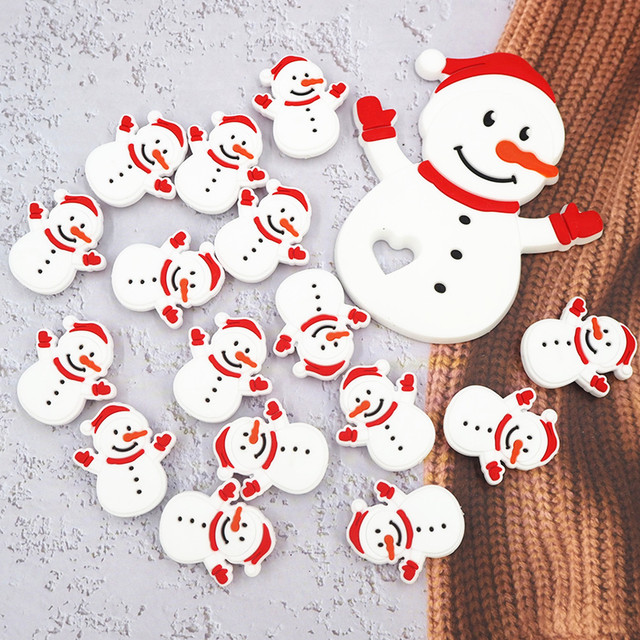 Chenkai 50 sztuk Baby Snowman - silikonowe kulki ząbkowe, boże narodzenie, smoczek DIY, naszyjnik - renifer, święty mikołaj - Wianko - 2
