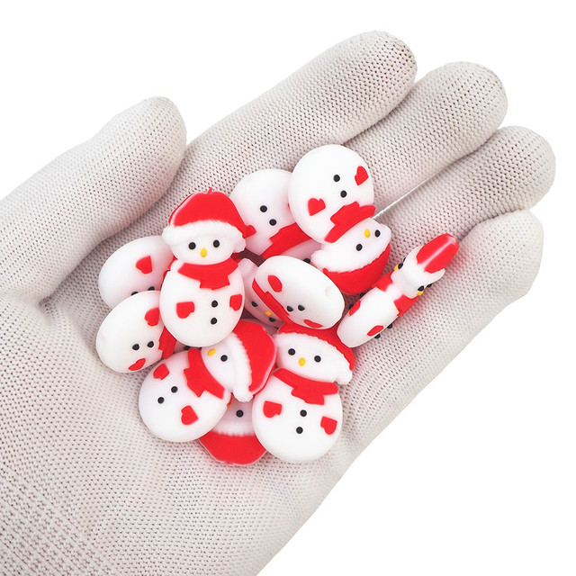 Chenkai 50 sztuk Baby Snowman - silikonowe kulki ząbkowe, boże narodzenie, smoczek DIY, naszyjnik - renifer, święty mikołaj - Wianko - 24