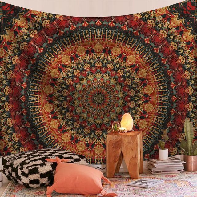 Mandala Tapiz Gobelin Boho Decor do powieszenia ściany - Kolorowe, psychodeliczne, Hippie dekoracje do domu, sypialni, joga - Wianko - 2