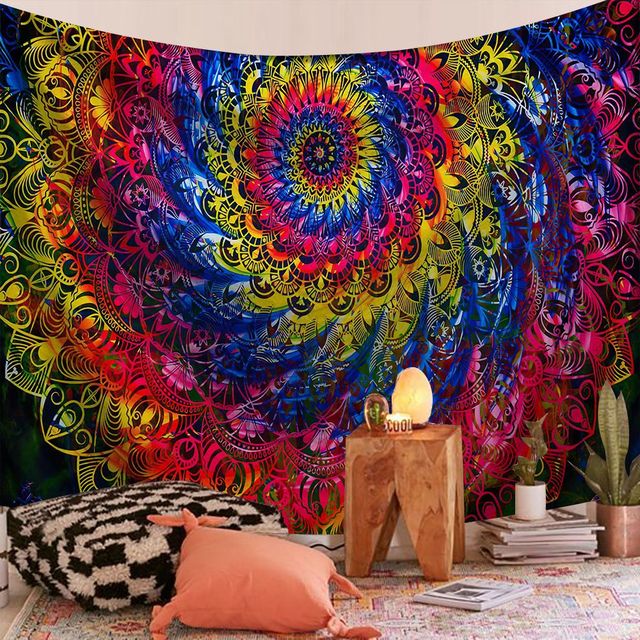 Mandala Tapiz Gobelin Boho Decor do powieszenia ściany - Kolorowe, psychodeliczne, Hippie dekoracje do domu, sypialni, joga - Wianko - 5