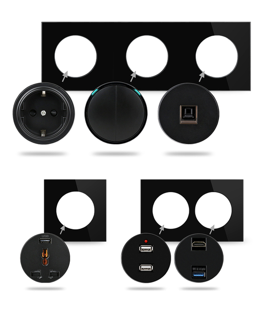 Czarny panel UNKAS gniazdka elektryczne z USB, ładowarką, TV, telefonem, i modułami komputerowymi DIY - Wianko - 2