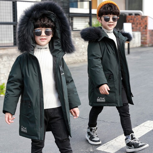 2020 Płaszcz zimowy dla dzieci - ciepły kurtka z kunstfur  - z czarnym kapturem  dla chłopców - Wianko - 2