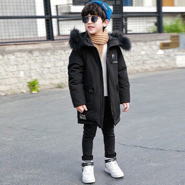 2020 Płaszcz zimowy dla dzieci - ciepły kurtka z kunstfur  - z czarnym kapturem  dla chłopców - Wianko - 3