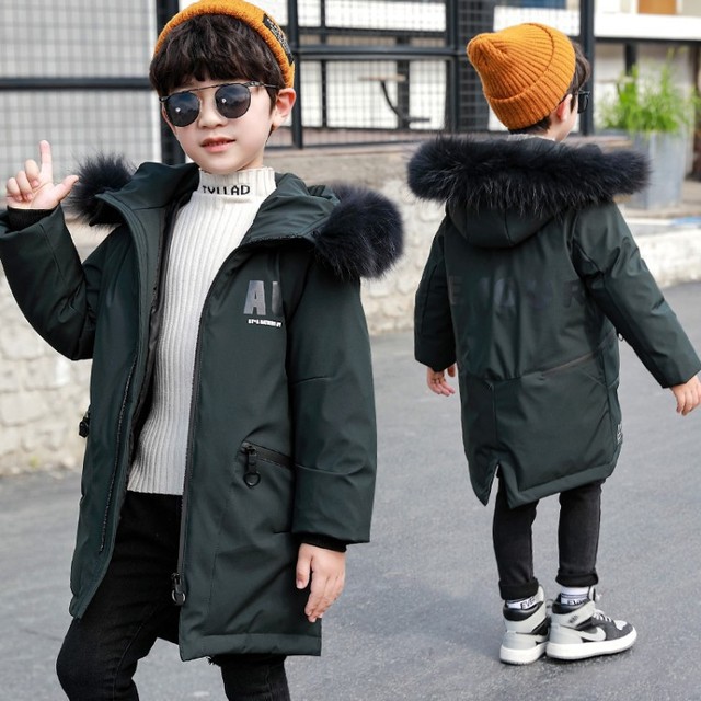 2020 Płaszcz zimowy dla dzieci - ciepły kurtka z kunstfur  - z czarnym kapturem  dla chłopców - Wianko - 1