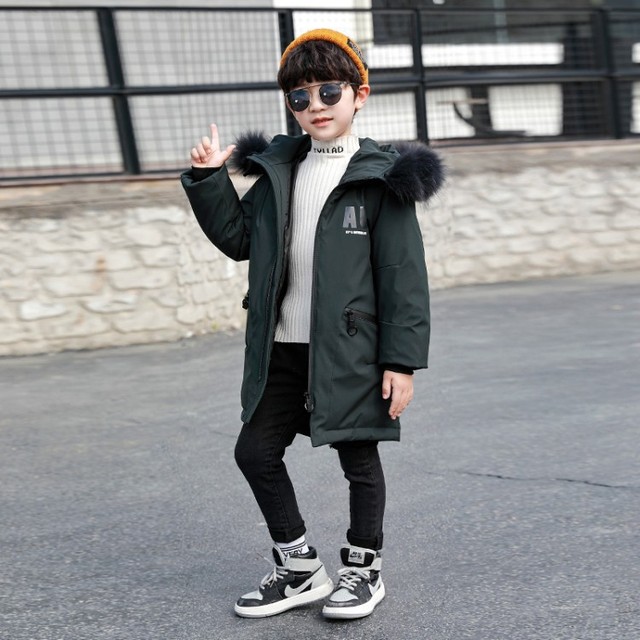 2020 Płaszcz zimowy dla dzieci - ciepły kurtka z kunstfur  - z czarnym kapturem  dla chłopców - Wianko - 4
