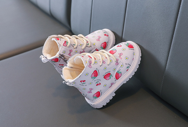 Truskawkowe botki z bocznym zamkiem dla dziewcząt - zimowe nowe buty Martin - Wianko - 14
