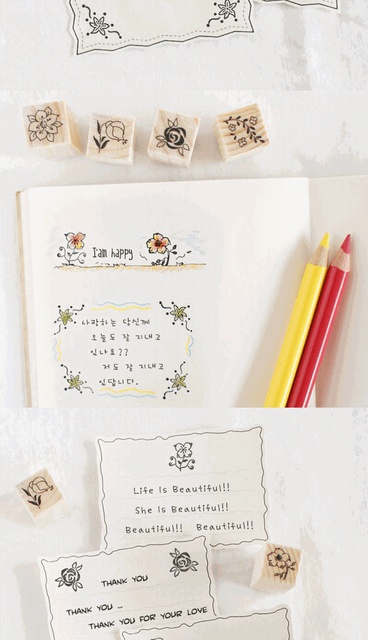 Gorące sprzedawanie Mini drewniana pieczęć 2021 Korea południowa DIY Seal Matchbox Seal kwiatowych pieczątek do scrapbookingu - Wianko - 10