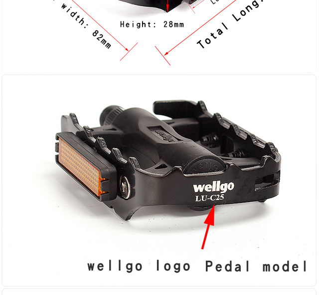 Pedał WellGo-lu-c25 do roweru górskiego, pół aluminiowy z łożyskiem kulkowym i odbłyśnikiem - Wianko - 5