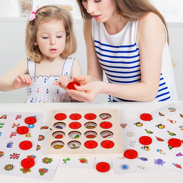 Gra Memory Match Montessori - drewniane klocki 3D w szachy puzzle, edukacyjna zabawka interakcyjna dla dzieci na imprezy rodzinne oraz wczesne etapy rozwoju - Wianko - 6