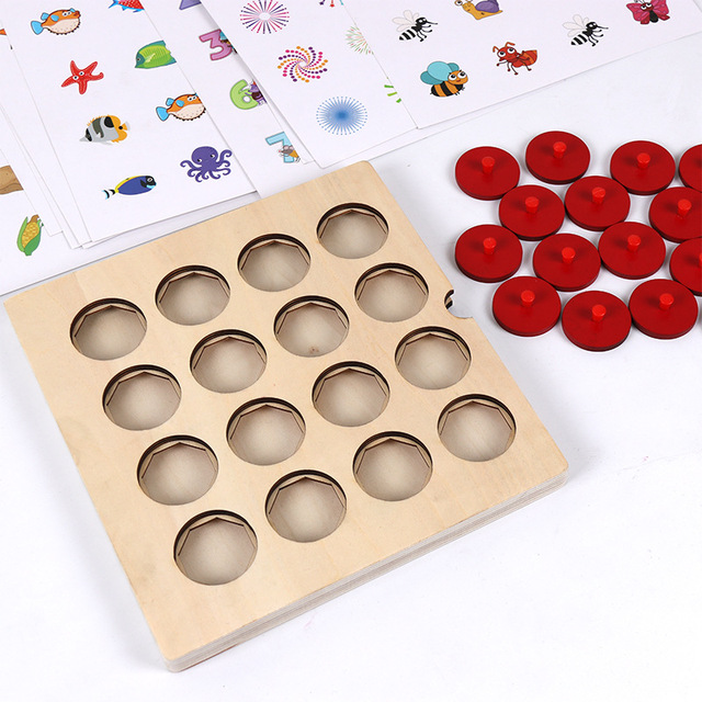 Gra Memory Match Montessori - drewniane klocki 3D w szachy puzzle, edukacyjna zabawka interakcyjna dla dzieci na imprezy rodzinne oraz wczesne etapy rozwoju - Wianko - 4