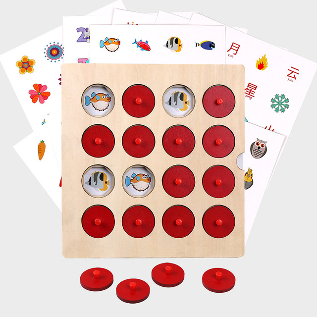 Gra Memory Match Montessori - drewniane klocki 3D w szachy puzzle, edukacyjna zabawka interakcyjna dla dzieci na imprezy rodzinne oraz wczesne etapy rozwoju - Wianko - 1