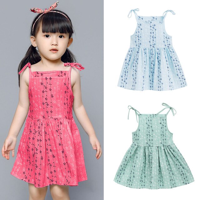 Sukienka dziewczęca bez rękawów - bawełniana, dla niemowląt i małych dziewczynek, kwiatowy wzór na ramiączkach, idealna na plażę i jako sukienka księżniczki - Wianko - 1
