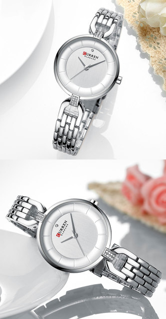CURREN Zegarek kwarcowy dla kobiet z paskiem ze stali nierdzewnej i ozdobioną kopertą - Montre femme luksusowy i uroczy - Wianko - 12