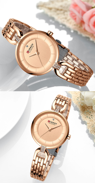 CURREN Zegarek kwarcowy dla kobiet z paskiem ze stali nierdzewnej i ozdobioną kopertą - Montre femme luksusowy i uroczy - Wianko - 10