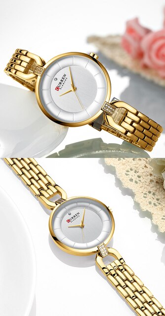 CURREN Zegarek kwarcowy dla kobiet z paskiem ze stali nierdzewnej i ozdobioną kopertą - Montre femme luksusowy i uroczy - Wianko - 8