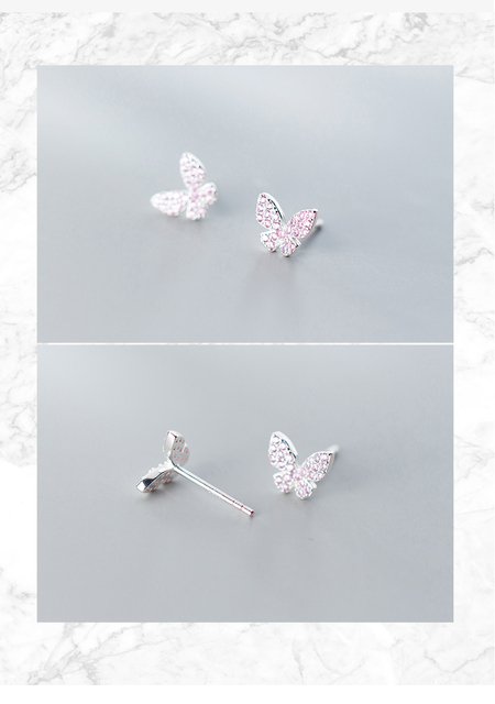 Kolczyki dla kobiet MODIAN ze srebrnym motywem motyla i różowymi kryształami, wykonane z prawdziwego srebra 925, antyalergiczne - Wianko - 10