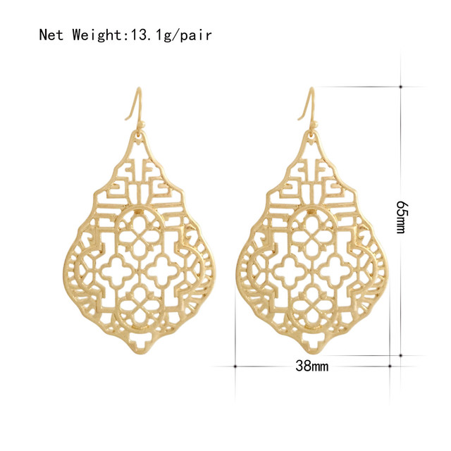 Duże geometryczne kolczyki wiszące w kolorze złotym, złożony wzór - modny dodatek dla kobiet - Wianko - 1