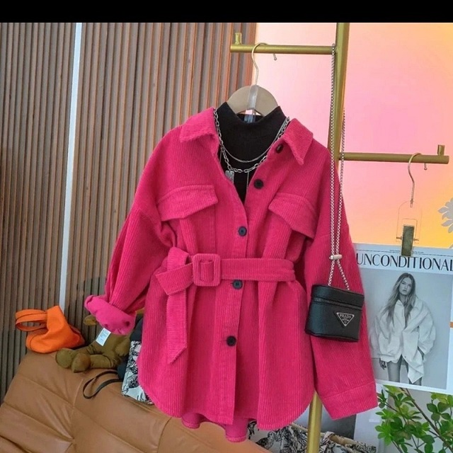 Długa kurtka sztruksowa dla dziewczynki z pasem biodrowym - wiosna/jesień, wysoka jakość - 1-10 lat - Wianko - 3