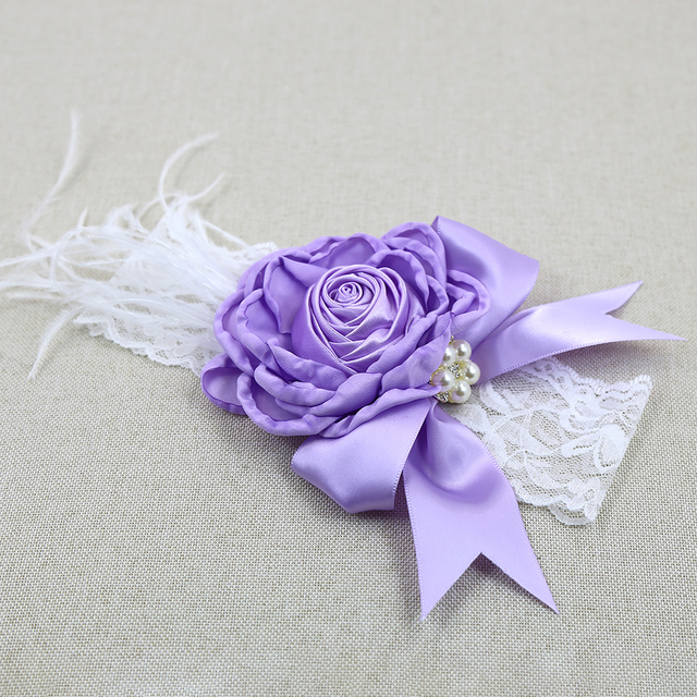Pałąk z elastyczną miękką koronką z różowym jedwabnym wstążką, ozdobiony perłowymi kwiatami - 10 sztuk - Wianko - 5