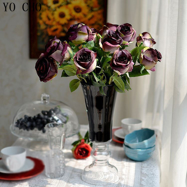 Modne wysokiej jakości europejskiej symulacji kwiat róży - 10 sztuk/fałszywy kwiat jedwabiu - Wianko - 10
