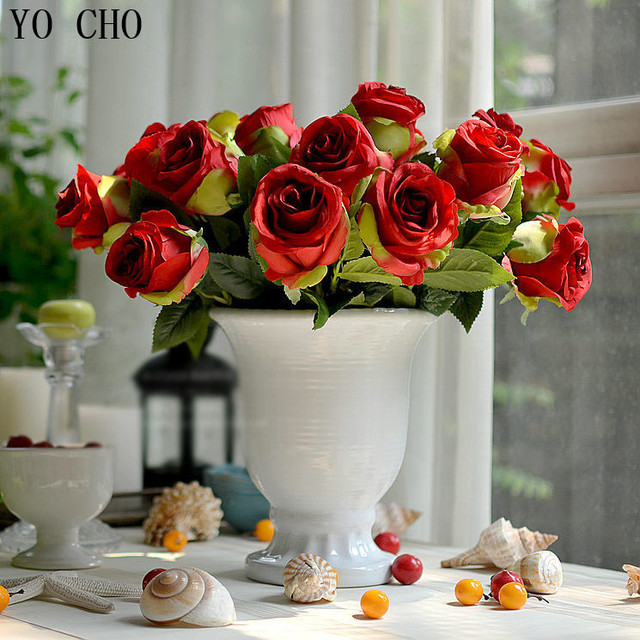Modne wysokiej jakości europejskiej symulacji kwiat róży - 10 sztuk/fałszywy kwiat jedwabiu - Wianko - 8