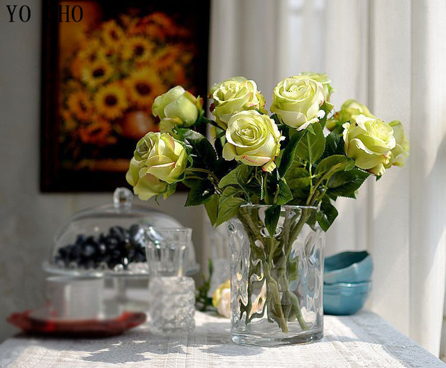 Modne wysokiej jakości europejskiej symulacji kwiat róży - 10 sztuk/fałszywy kwiat jedwabiu - Wianko - 6