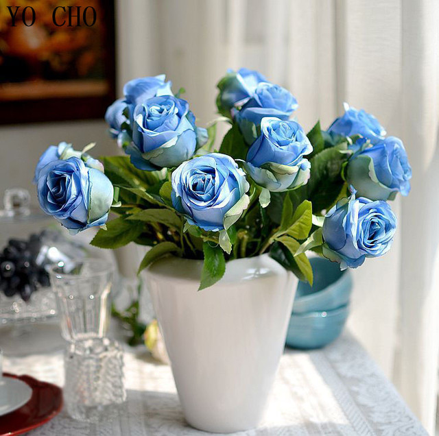 Modne wysokiej jakości europejskiej symulacji kwiat róży - 10 sztuk/fałszywy kwiat jedwabiu - Wianko - 9