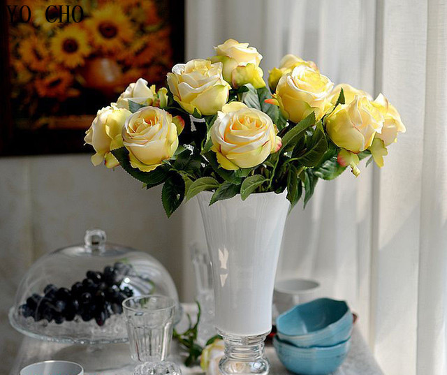 Modne wysokiej jakości europejskiej symulacji kwiat róży - 10 sztuk/fałszywy kwiat jedwabiu - Wianko - 3