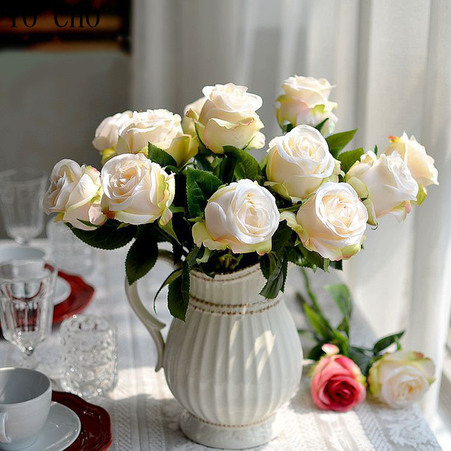 Modne wysokiej jakości europejskiej symulacji kwiat róży - 10 sztuk/fałszywy kwiat jedwabiu - Wianko - 2