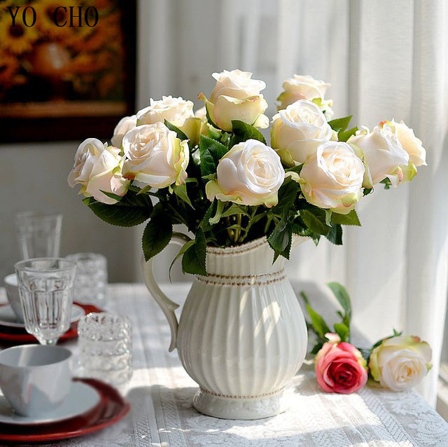 Modne wysokiej jakości europejskiej symulacji kwiat róży - 10 sztuk/fałszywy kwiat jedwabiu - Wianko - 1