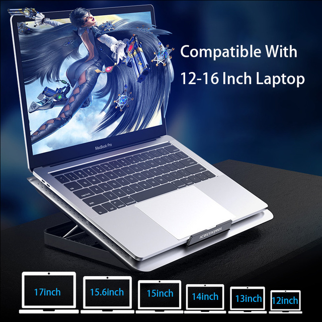 Chłodzenie laptopa do gier z cichym wentylatorem, metalowymi podkładkami chłodzącymi, 2 portami USB i regulowanym, przenośnym stojakiem na notebooka 11-17 cali - Wianko - 6