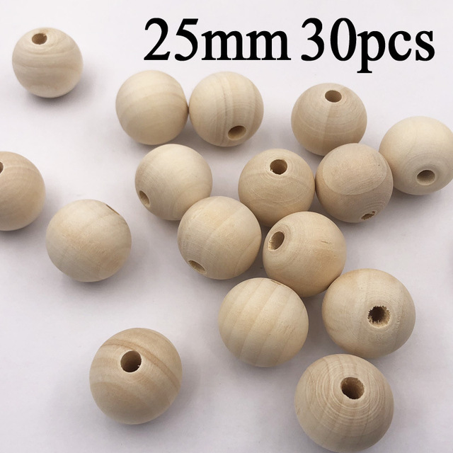 Drewniane koraliki naturalne OKRĄGŁE luźne DIY - 20-100 sztuk różnych rozmiarów (6-50mm) dla biżuterii - bransoletki, naszyjniki - Wianko - 12