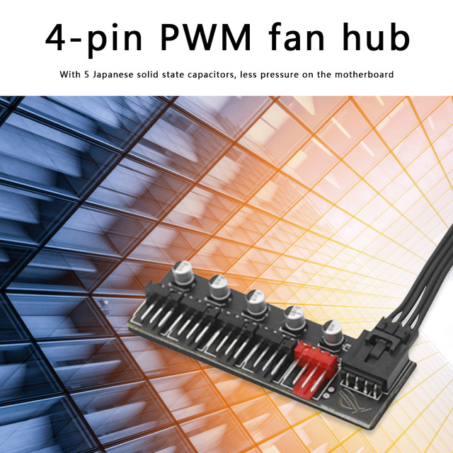 Przedłużacz rękawa zasilającego dla chłodnicy PC FanHub z 5 portami, kompatybilny z 4 Pin PWM, z funkcją podziału prędkości - Wianko - 5