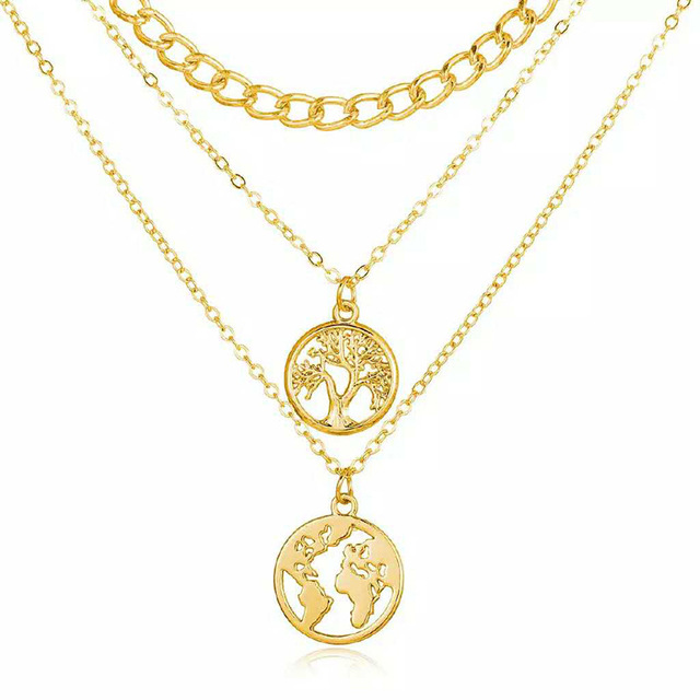 Retro naszyjnik ZYZQ z mapą świata w kształcie księżyca - złoto, wielowarstwowy, dla kobiet - Wianko - 11