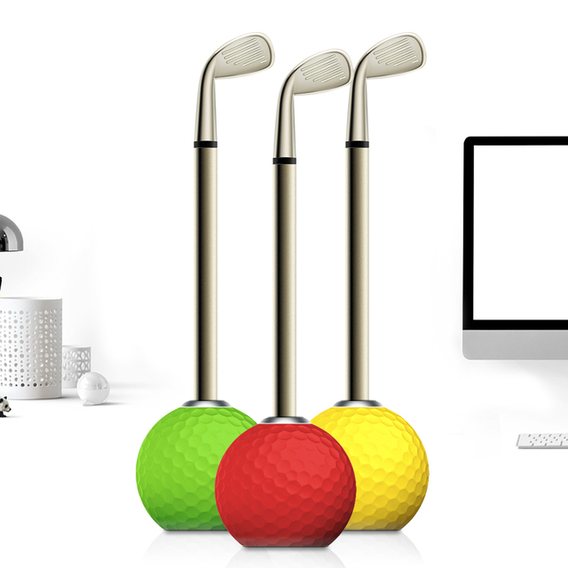 Nowość - Piłka golfowa ze stojakiem na długopisy i uchwytem, czarny tusz - Dekoracja biurka, prezent na urodziny, pamiątka związana z golfem - Wianko - 1