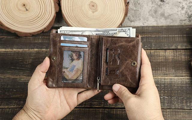 Luksusowy portfel męski z prawdziwej skóry - zamek, portmonetka, karty SD - Wianko - 2