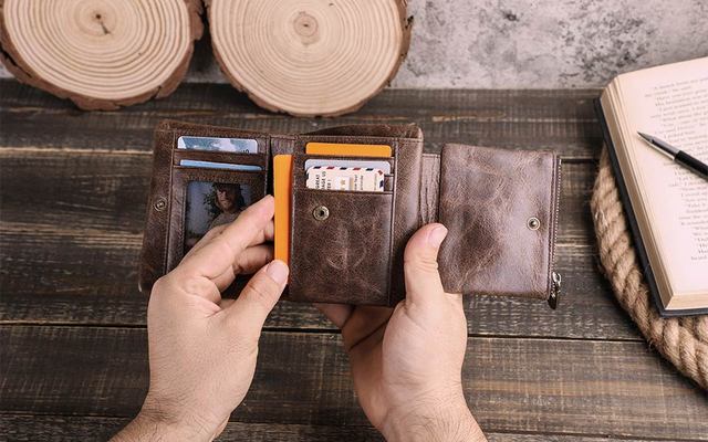 Luksusowy portfel męski z prawdziwej skóry - zamek, portmonetka, karty SD - Wianko - 6