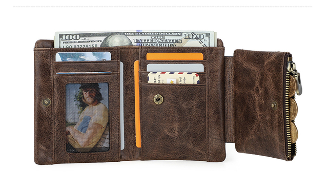 Luksusowy portfel męski z prawdziwej skóry - zamek, portmonetka, karty SD - Wianko - 21