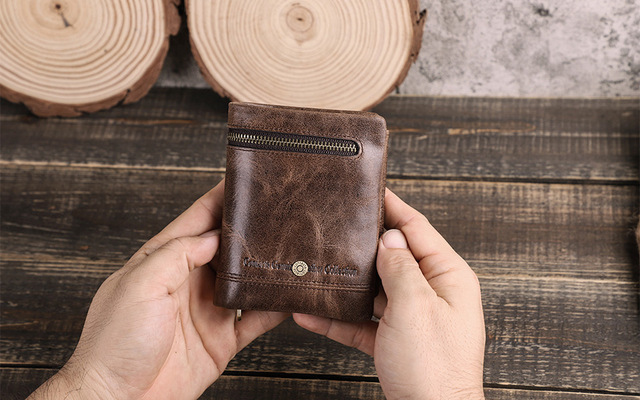 Luksusowy portfel męski z prawdziwej skóry - zamek, portmonetka, karty SD - Wianko - 1
