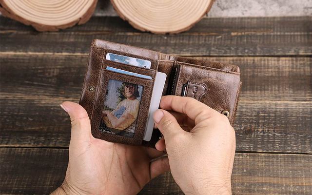 Luksusowy portfel męski z prawdziwej skóry - zamek, portmonetka, karty SD - Wianko - 5