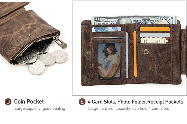 Luksusowy portfel męski z prawdziwej skóry - zamek, portmonetka, karty SD - Wianko - 23