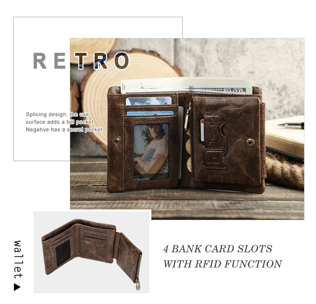 Luksusowy portfel męski z prawdziwej skóry - zamek, portmonetka, karty SD - Wianko - 11