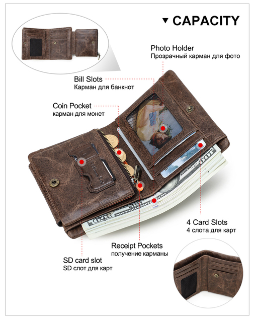 Luksusowy portfel męski z prawdziwej skóry - zamek, portmonetka, karty SD - Wianko - 15