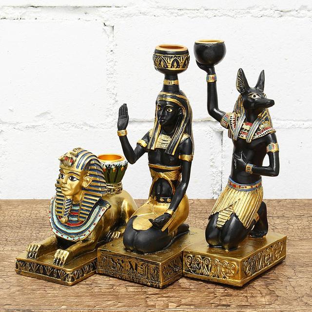 Świecznik Retro starożytny egipski bogini sfinks Anubis z figurką z żywicy - Wianko - 4