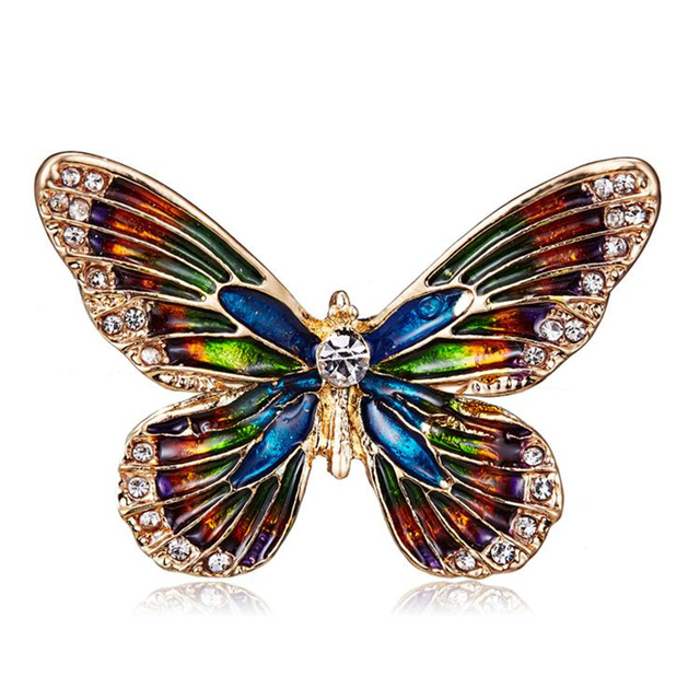 Broszka RINHOO emalia motylkowa z błyszczącymi strasami - Wianko - 12