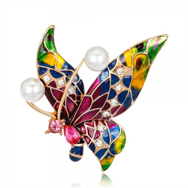 Broszka RINHOO emalia motylkowa z błyszczącymi strasami - Wianko - 21