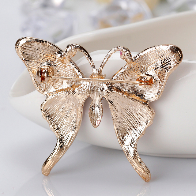 Broszka RINHOO emalia motylkowa z błyszczącymi strasami - Wianko - 3