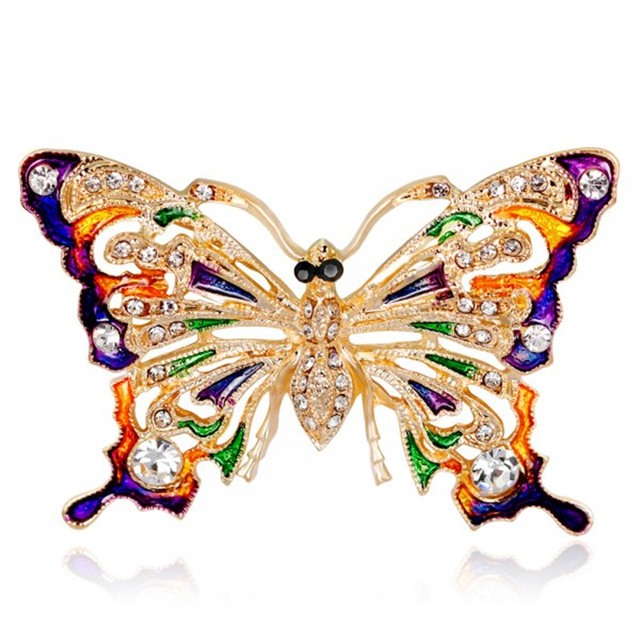Broszka RINHOO emalia motylkowa z błyszczącymi strasami - Wianko - 22