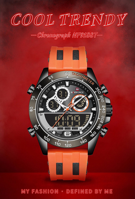 Męskie zegarki NAVIFORCE - moda, pomarańczowy pasek, cyfrowy chronograf, kwarcowy, wojskowy, wodoodporny - Wianko - 4